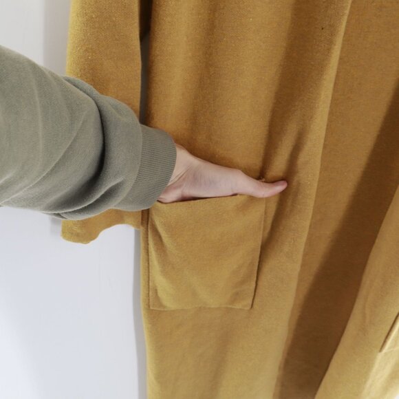 Babaton Wool Knit Long Cardigan Womens S Mustard NW)T Duster Staple Capsule Boho - Picture 5 of 10